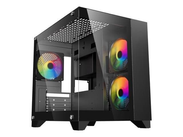 DIYPC ARGB-Q01 Micro ATX Mini Tower Black with Tempered Glass Side Panel and USB 3.2 Gen 1 Type-A, USB 2.0 Type-A image