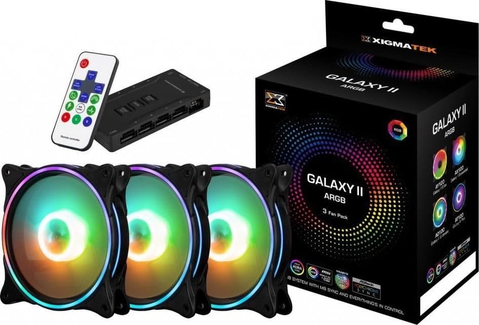 Xigmatek Galaxy II Pro 120mm Black / White Addressable RGB 46.58 CFM 3-Pack image