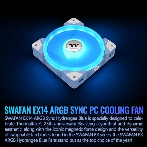 Thermaltake SWAFAN EX14 140mm ARGB PWM 81.6 CFM Blue / White 3-Pack image