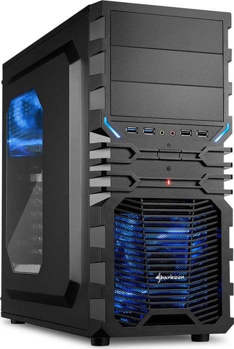 SHARKOON VG4-W ATX Mid Tower Black / Blue Acrylic Side Panel, USB 3.2 Gen 1 Type-A, USB 2.0 Type-A main image