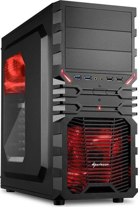 SHARKOON VG4-W ATX Mid Tower Black / Red with Acrylic Side Panel and USB 3.2 Gen 1 Type-A, USB 2.0 Type-A image