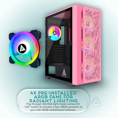 Apevia Destiny Flow ATX Mid Tower Pink Tempered Glass Side Panel image