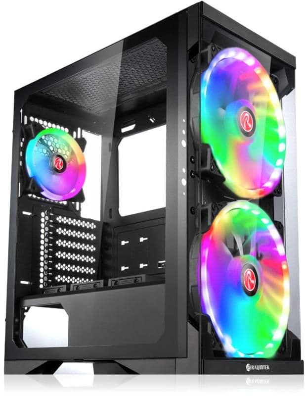 RAIJINTEK Silenos Pro ATX Mid Tower Black with Tempered Glass Side Panel and USB 3.2 Gen 1 Type-A USB 2.0 Type-A image