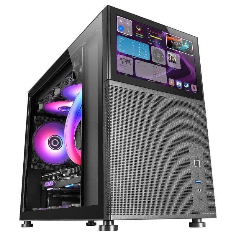 Mars Gaming MC-LCD Micro ATX Mini Tower Black with Tempered Glass Side Panel and USB 3.2 Gen 2 Type-C, USB 3.2 Gen 1 Type-A image