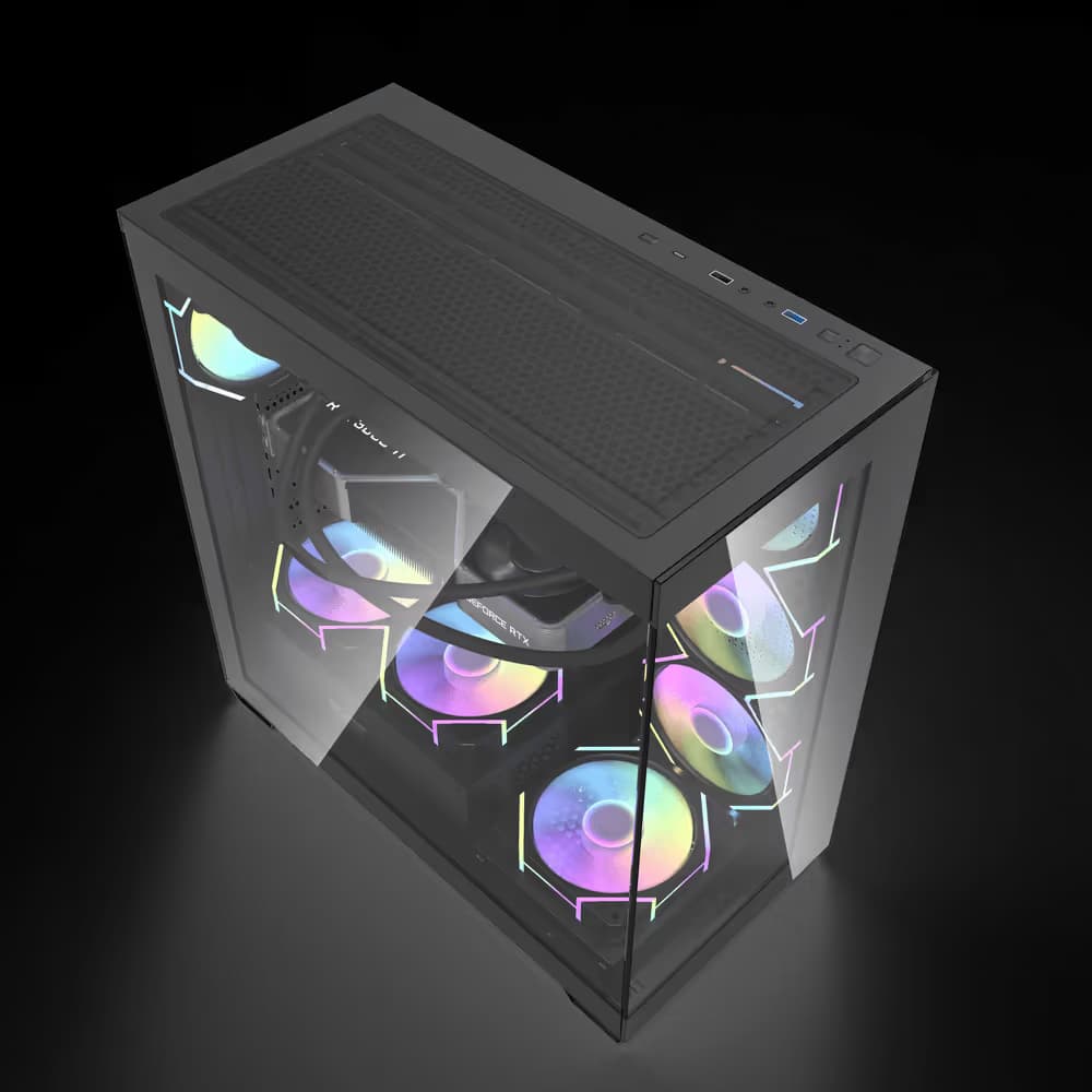 darkFlash DS900 ATX Mid Tower Black with Tempered Glass Side Panel and USB 3.2 Gen 1 Type-A, USB 2.0 Type-A Front Panel PWM ARGB Fans image