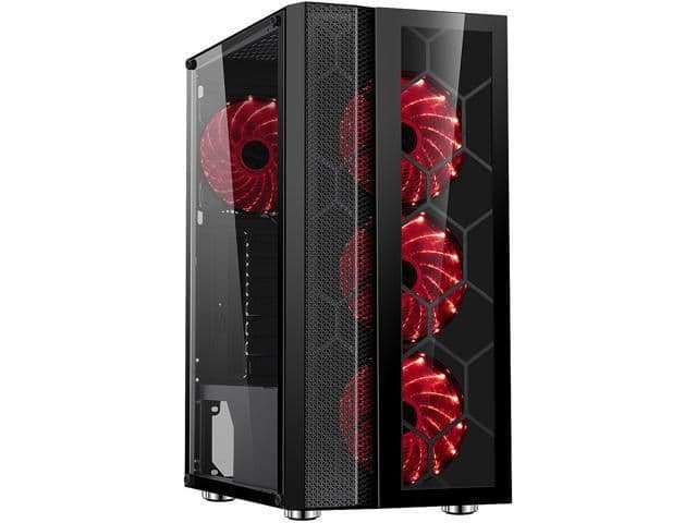 DIYPC Dragon-R-4LED ATX Mid Tower Black / Red Tempered Glass Side Panel, USB 3.2 Gen 1 Type-A, USB 2.0 Type-A image