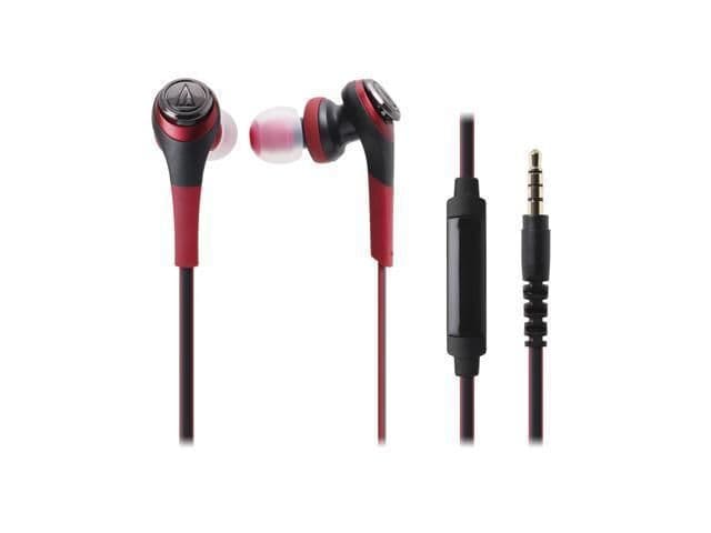 Audio-Technica Solid Bass CKS550iS Closed In-Ear Headphones with Microphone in Red image