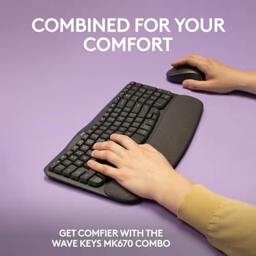 Logitech Wave Keys MK670 Bluetooth/Wireless/Wired Ergonomic Keyboard With Optical Mouse image