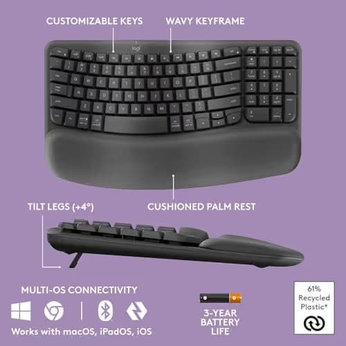 Logitech Wave Keys MK670 Bluetooth/Wireless/Wired Ergonomic Keyboard With Optical Mouse image