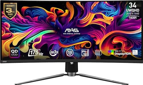 MSI MAG 341CQP 34" 3440x1440 175Hz QD-OLED Curved Monitor image