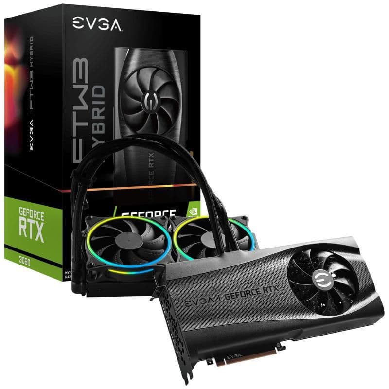 EVGA FTW3 ULTRA HYBRID GAMING GeForce RTX 3080 10GB GDDR6X Black image