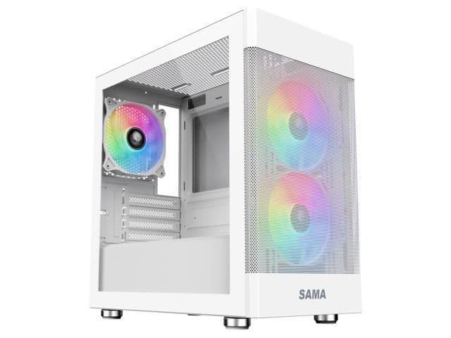 SAMA ARGB-Q5 Micro ATX Mini Tower White Tempered Glass Side Panel, USB 3.2 Gen 1 Type-A, USB 2.0 Type-A main image