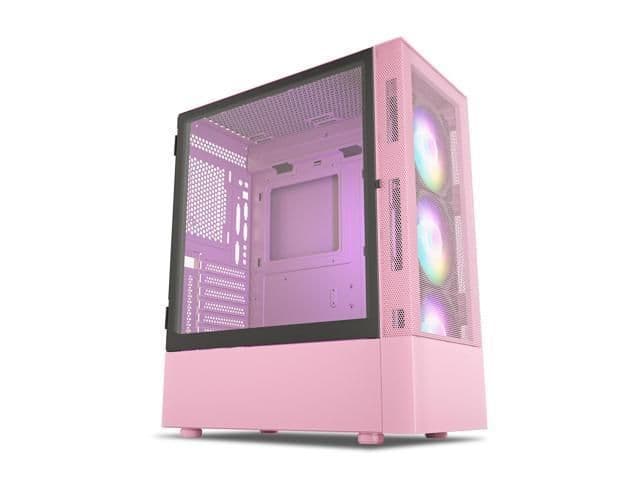 Vetroo A03 ATX Mid Tower Pink / Black with Tempered Glass Side Panel and USB 3.2 Gen 1 Type-A USB 2.0 Type-A Front Panel image