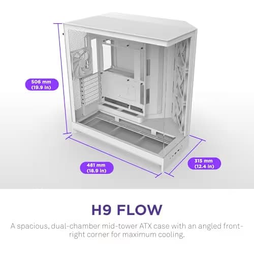 NZXT H9 Flow (2025) ATX Mid Tower White Tempered Glass Side Panel image