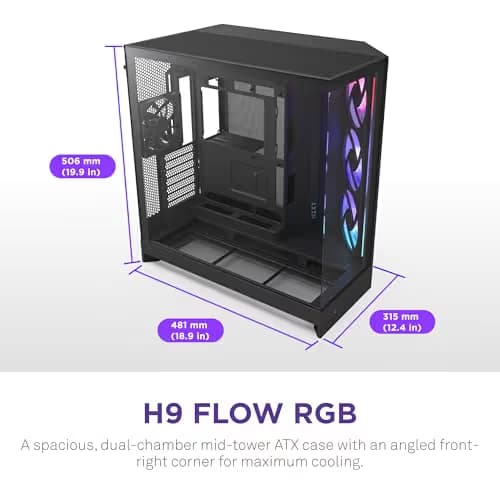 NZXT H9 Flow RGB (2025) ATX Mid Tower Black Tinted Tempered Glass image