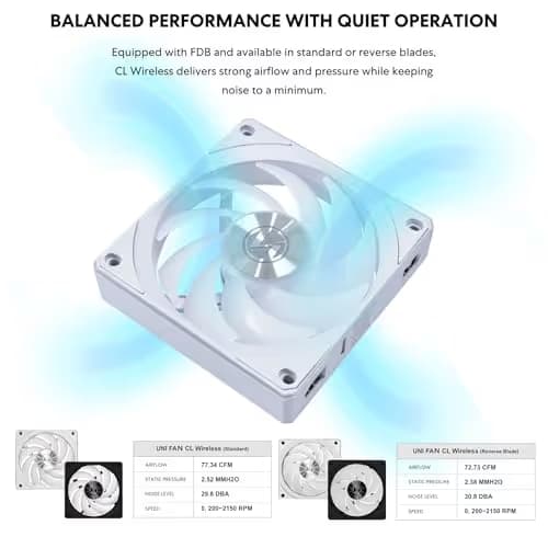 Lian Li UNI FAN CL Wireless 120mm Black PWM Addressable RGB 72.3 CFM 3-Pack Reverse image