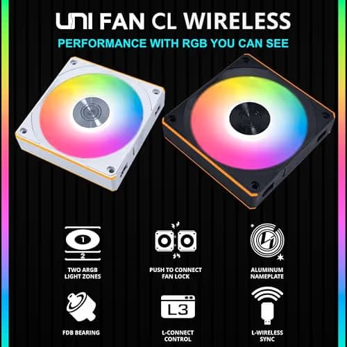 Lian Li UNI FAN CL Wireless 120mm White Addressable RGB PWM 77.34 CFM 3-Pack image