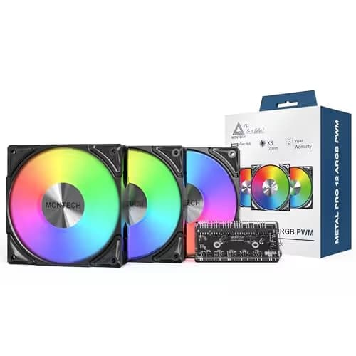 Montech Metal Pro 120mm Black PWM Addressable RGB 76.2 CFM 3-Pack main image
