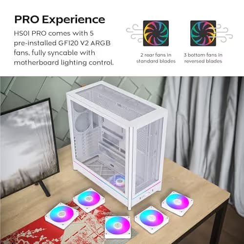 Montech HS01 PRO ATX Mid Tower White Tempered Glass Side Panel, USB 3.2 Gen 2 Type-C, USB 3.2 Gen 1 Type-A image