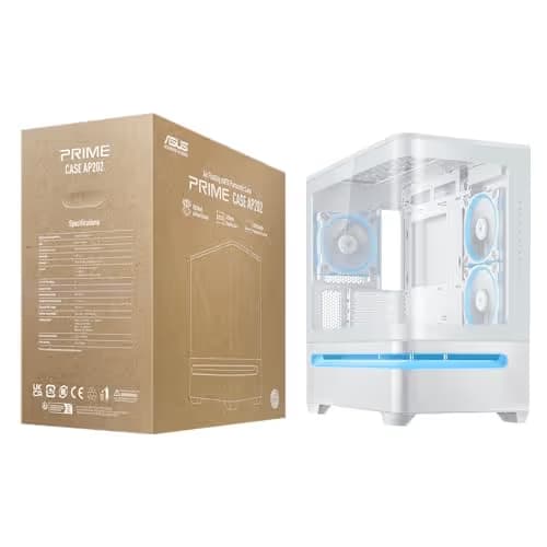 Asus Prime AP202 Micro ATX Mid Tower White with Tempered Glass Side Panel image
