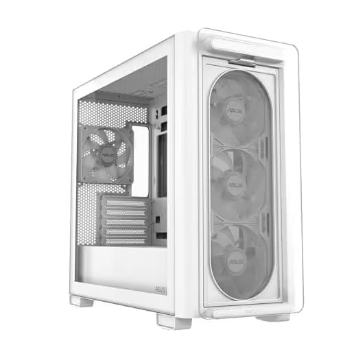 Asus A23 PLUS Micro ATX Mid Tower White Tempered Glass Side Panel, USB 3.2 Gen 2 Type-C, USB 3.2 Gen 1 Type-A image
