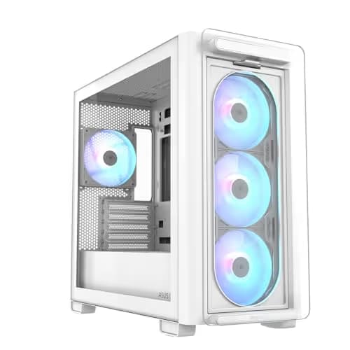 Asus A23 PLUS Micro ATX Mid Tower White Tempered Glass Side Panel, USB 3.2 Gen 2 Type-C, USB 3.2 Gen 1 Type-A image