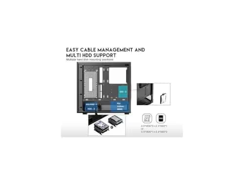 DIYPC DIY-ATX08-Wood ATX Mid Tower Black / Brown with Tempered Glass Side Panel and USB 3.2 Gen 2 Type-C, USB 3.2 Gen 1 Type-A image