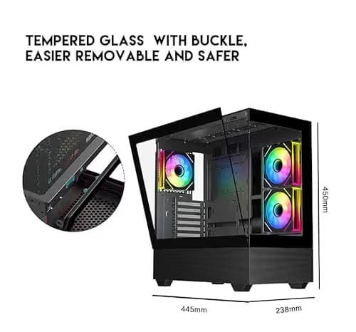 DIYPC ARGB-N5-BK ATX Mid Tower Black with Tempered Glass Side Panel and USB 3.2 Gen 2 Type-C USB 3.2 Gen 1 Type-A image