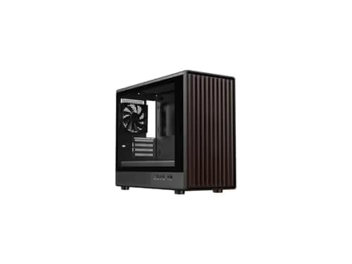 DIYPC DIY-mATX06-Wood Micro ATX Mini Tower Black / Brown with Tempered Glass Side Panel and USB 3.2 Gen 2 Type-C, USB 3.2 Gen 1 Type-A image