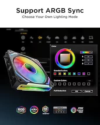 AsiaHorse COSMIQ 120mm PC RGB Fans Computer Case Fans, 5V 3-PIN Connector Daisy Chain PWM Cooling Fan Black image