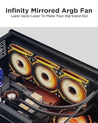 AsiaHorse COSMIQ-RE-Black 120mm Case Fan, Infinity Mirror FDB Reverse Fan with 5V 3-PIN Connector Black image