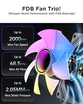 AsiaHorse COSMIQ-RE-Black 120mm Case Fan, Infinity Mirror FDB Reverse Fan with 5V 3-PIN Connector Black image