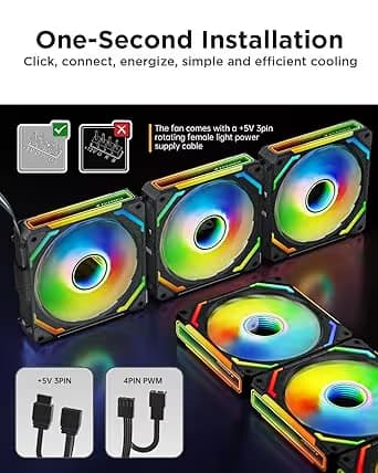 AsiaHorse COSMIQ-RE-Black 120mm Case Fan, Infinity Mirror FDB Reverse Fan with 5V 3-PIN Connector Black image