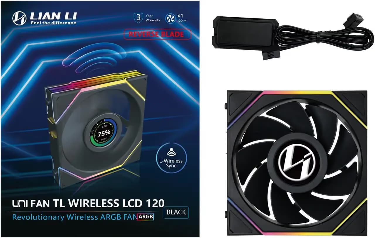  Lian Li UNI FAN TL120 LCD Wireless 120mm Black Reverse Blade image