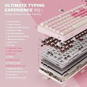 YUNZII B75 PRO Wireless Mechanical Gaming Keyboard - Cocoa Cream V2 Switches - Pink image