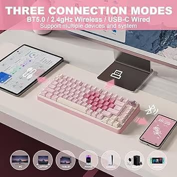 YUNZII B75 PRO Wireless Mechanical Gaming Keyboard - Cocoa Cream V2 Switches - Pink image