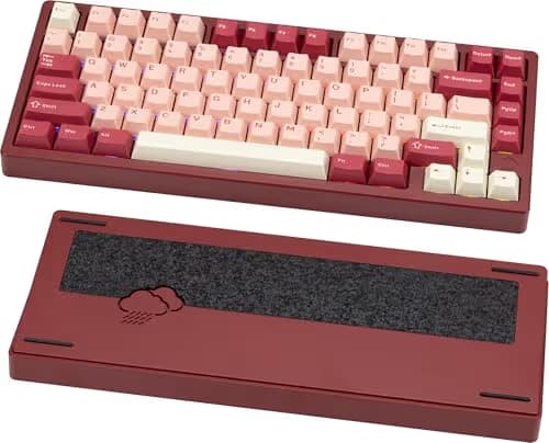 KEEBMONKEY WOBKEY Rainy 75 CNC Aluminum HMX/JWK/Cocoa Switches Triple-Mode Connectivity Mechanical Keyboard with Superior Acoustics, RGB/FR4/Silver SUS304/7000mAh/Cocoa Switch (Pro - Red Velvet) image