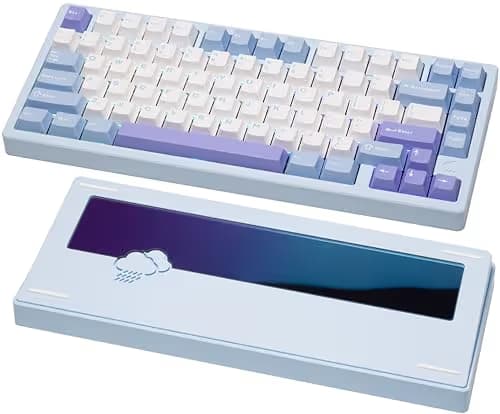 KEEBMONKEY WOBKEY Rainy 75 CNC Aluminum HMX/JWK/Cocoa Switches Triple-Mode Connectivity Mechanical Keyboard with Superior Acoustics, RGB/PP/Gradient Glass/3500mAh/Violet Switch (Standard - Blue) image