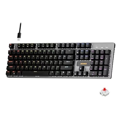 Newmen GM325Pro Mechanical Keyboard,104 Keys Rainbow LED Backlit Wired Gaming Keyboards,Hot-Swap Metal Panel ABS Black Keycaps Gaming Mechanical Keyboard for Windows Laptop PC Linear Red Switches main image