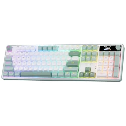 Redragon K761 Wireless Gasket Gaming Keyboard w/Hype Screen & Knob, 104 Keys Mechanical Keyboard, Easy-Control 1.26’’ TFT Info Display, 5-Layer Noise Dampening, Custom Linear Switch, Jade Cloud Color image