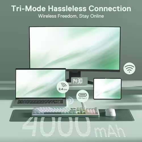 Redragon K761 Wireless Gasket Gaming Keyboard w/Hype Screen & Knob, 104 Keys Mechanical Keyboard, Easy-Control 1.26’’ TFT Info Display, 5-Layer Noise Dampening, Custom Linear Switch, Jade Cloud Color image