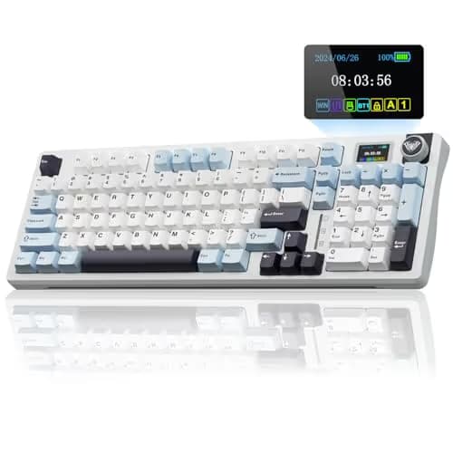 AULA S98 Pro Wireless Mechanical Keyboard,Smart Screen & Knob,Tri-Mode BT5.0/USB-C/2.4GHz Creamy Keyboard,Pre-lubed Linear Switches,Hot Swappable RGB Backlit Computer Gaming Keyboards image