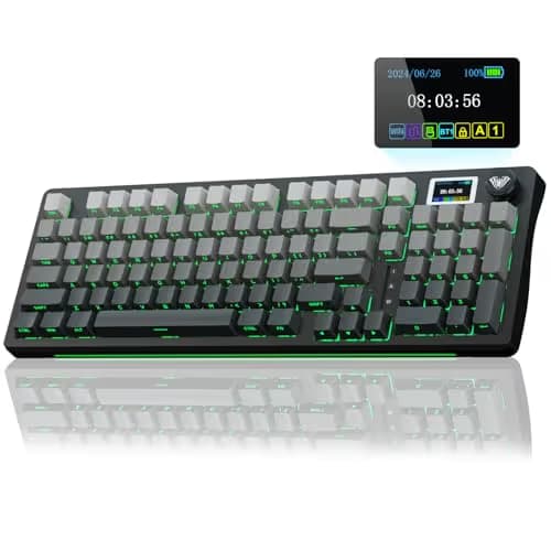 AULA S98 Pro Wireless Mechanical Keyboard with Screen & Knob,2.4GHz/USB-C/BT5.0 Hot Swappable Creamy Keyboard,Pre-lubed Linear Switches,Side Printed PBT Keycaps,RGB Backlit Gaming Keyboards image