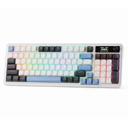 Redragon K719 Wireless Gasket Gaming Keyboard w/Hype Screen & Knob, 95 Keys Mechanical Keyboard, Easy-Control 1.14’’ TFT Info Display, 5-Layer Noise Dampener, Round PBT Keycaps, Mint Mambo Switch image