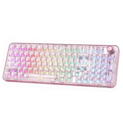 YUNZII X98 QMK/VIA Wireless Mechanical Gaming Keyboard with Knob,Tri-Mode BT5.0/USB-C/2.4GHz Hot Swappable Keyboard,Pre-lubed Switches Gasket Mount RGB Backlit for Wins/Mac (Pink, Crystal Switch) image