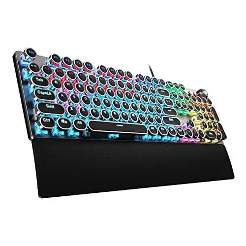 AULA F2088 Typewriter Style Mechanical Gaming Keyboard Wired,Blue Switches,Rainbow LED Backlit,Removable Wrist Rest,Media Control Knob,Retro Punk Round Keycaps,USB Wired Computer Keyboard main image