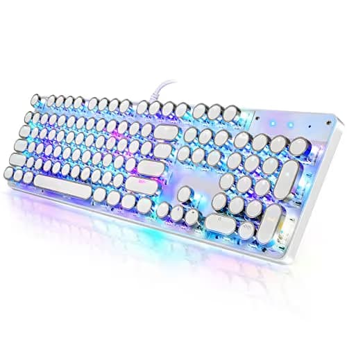 YSCP Typewriter Style Mechanical Gaming Keyboard RGB Backlit Wired with Blue Switch Retro Round Keycap 104 Keys Keyboard (R-White) main image