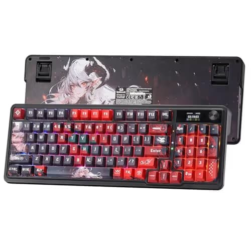 Redragon K719 PRO Wireless Gasket Gaming Keyboard w/Hype Screen & Knob, 95 Keys Mechanical Keyboard, Easy-Control 1.14’’ TFT Info Display, 5-Layer Noise Dampening, Custom Linear Switch, Anime Edition image