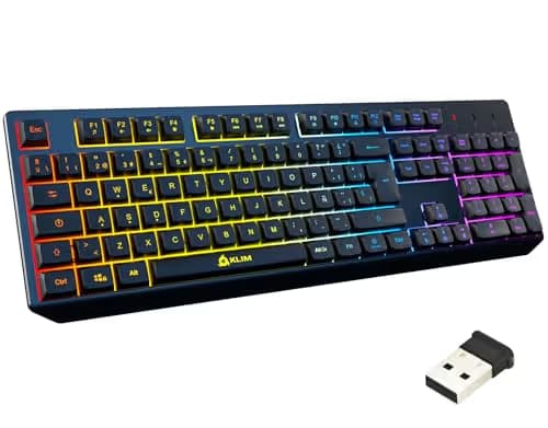 KLIM Chroma Wireless Spanish (España) Keyboard, RGB Backlit Wireless Keyboard, Rechargeable Battery, Quiet, Water-Resistant, Plug & Play for PC, Mac, PS4/PS5 main image