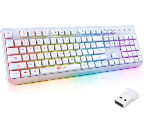 KLIM Chroma White Wireless Keyboard – RGB Backlit, Rechargeable Battery, Wireless Keyboard with Water-Resistant Durable Design, Compatible with PC, Mac, PS4, PS5 image